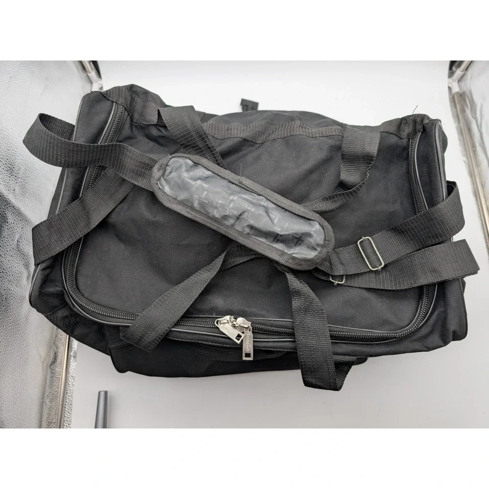 Diesel Black Canvas Duffel Bag Travel Gym Weekend Bag Zippered Base Pocket
